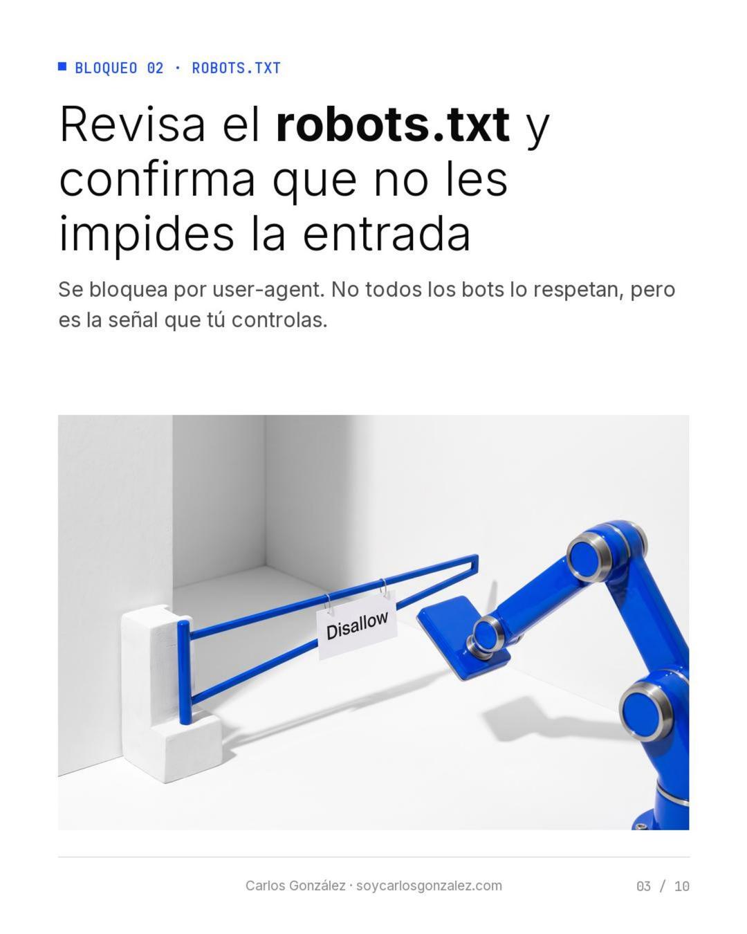 Bloqueo 02, robots.txt: revisa que no les impides la entrada a los bots de IA