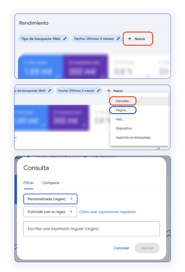 Panel de Search Console - Regex