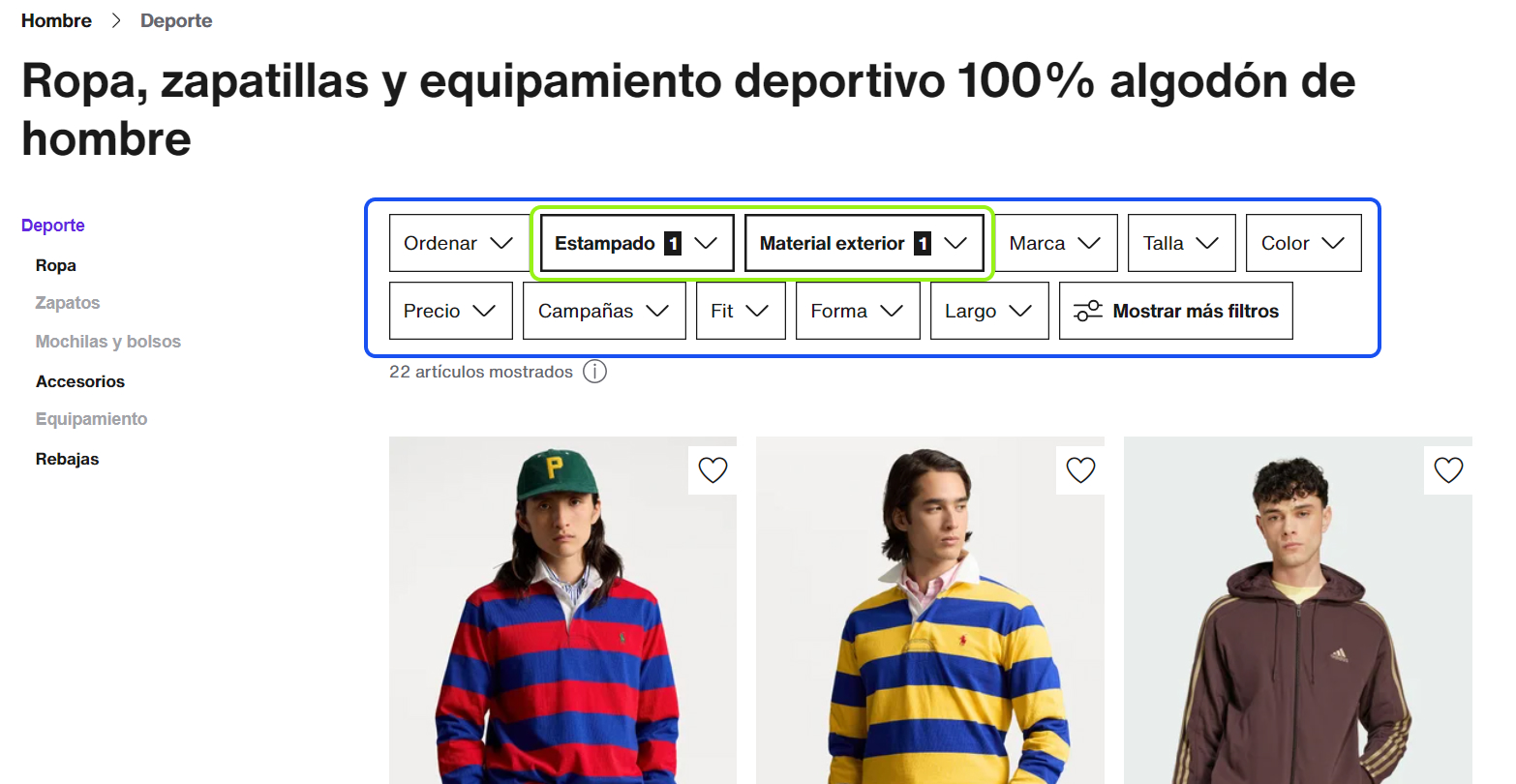 Ejemplo de sección deporte para Hombre en Zalando